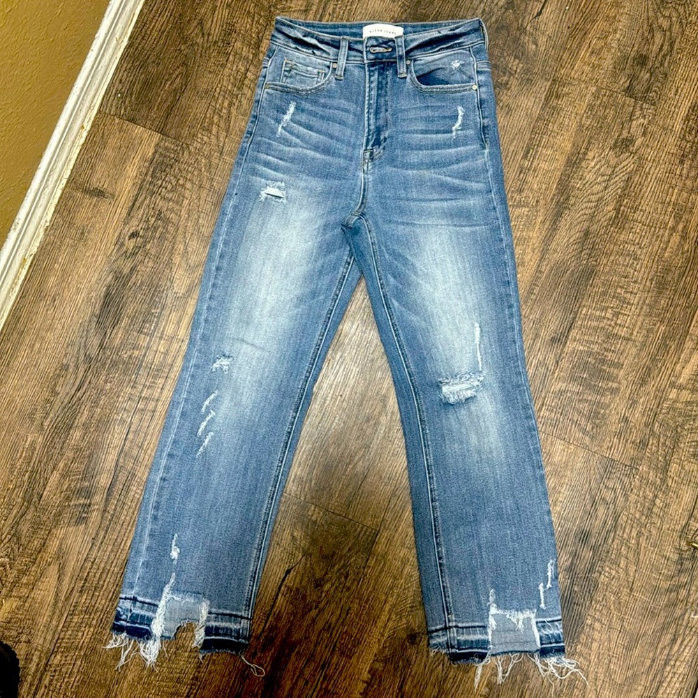 Risen High Rise Distressed Straight Jean